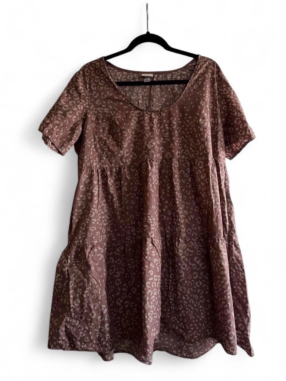 A New Day Brown Patterned Short-Sleeve Babydoll Dress